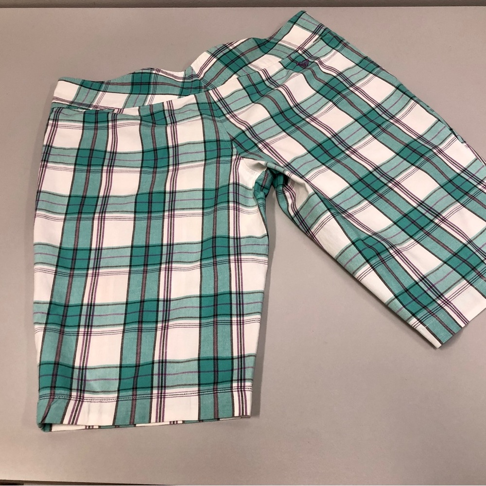 Womens Roxy Plaid Shorts, Sz 11, Teal/White